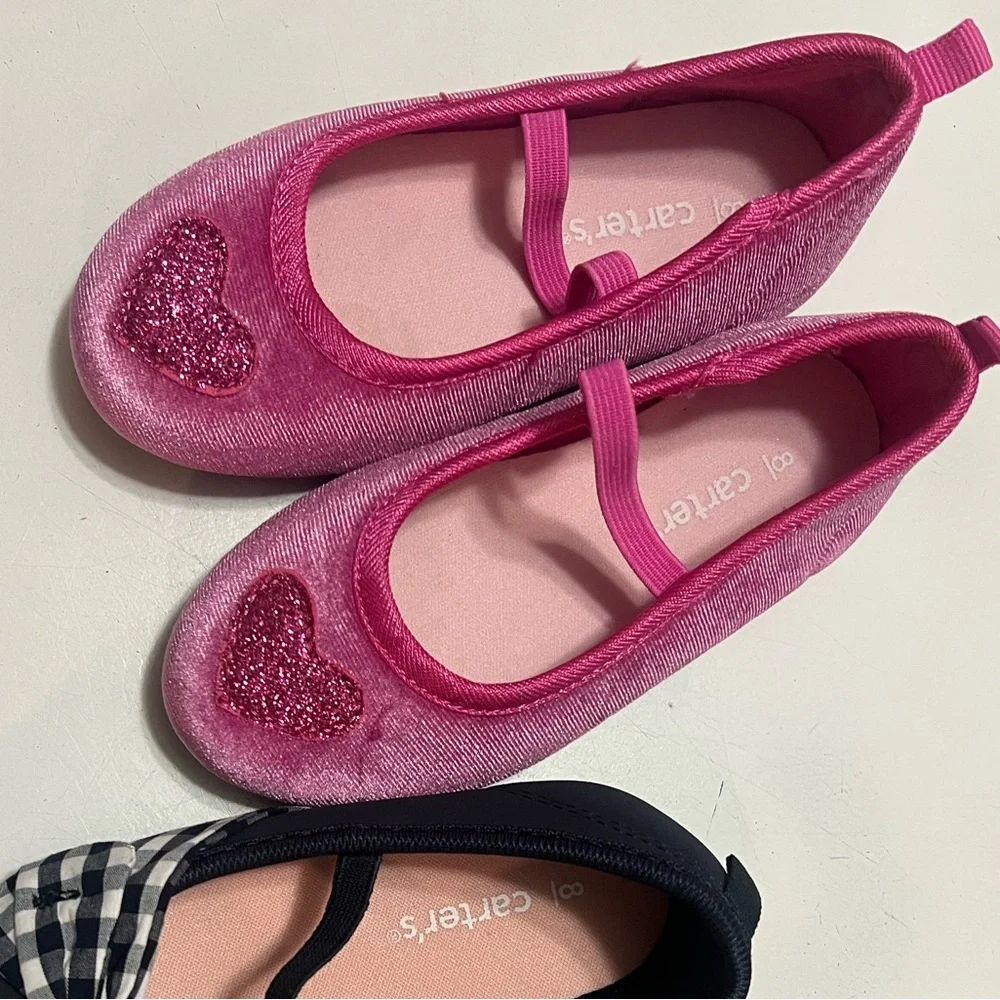 NWOT Pink Glitter Heart Velvet Dress Ballet Flats | Velour | Valentines Day